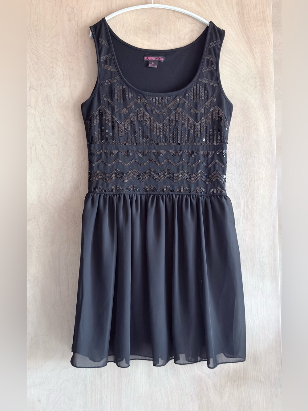 Rock & Roll Cowgirl Tank Dress Black Sequin Ballerina Western Glam Womens L EUC